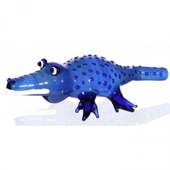 The Gator - 6.5 Translucent Alligator Hand Pipe - Blue New