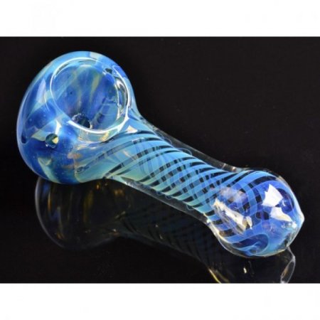 3.5" Swirled Fritt Color Changing Spoon Glass Pipe - Aqua Blue New