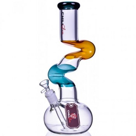 The Intimidator Chill Glass -14" Double Zong Bong Amber/Teal New