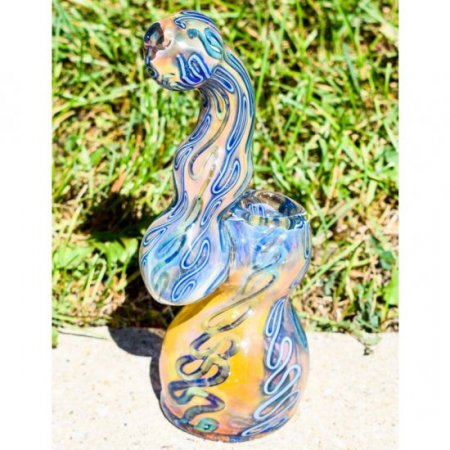 Sneaky Swirls 8" Golden Fumed Swirled Bubbler New