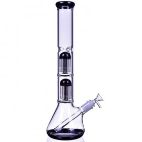 17" Double Tree Perc 16 Arm Bong with Down Stem and Matching Bowl Black New