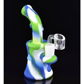 8" Glow In The Dark Bee On The Silicone Bong With 14mm Banger Bluish White New