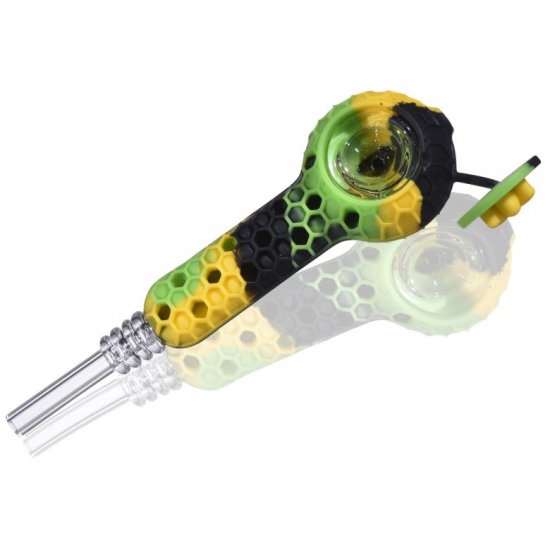Stratus 4\" Silicone Hand Pipe 2 In 1 With Honey Dab Straw Greenish Black New