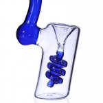 7" Glass Coiled Bubbler With Curved Mouth End Blue New