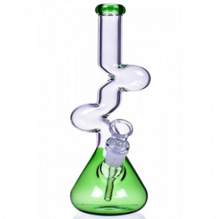 The Goliath Curved Neck Double Zong Bong Water Pipe Green New