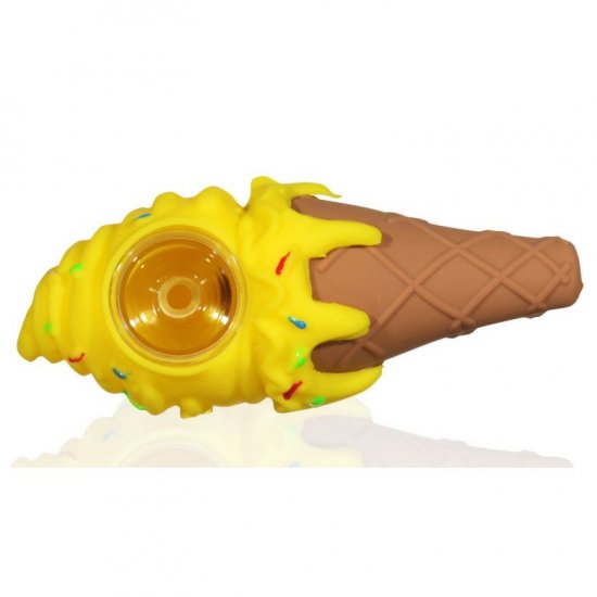 5\" Silicone Ice Cream Cone With Removable glass bowl - Yellow Rainbow New