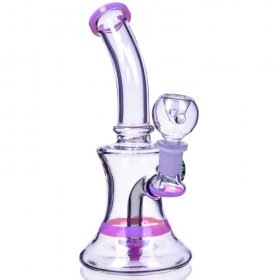 Smoke Hour 8" Tilted Neck Showerhead Perc Bong w/ Marble Flower Pink New