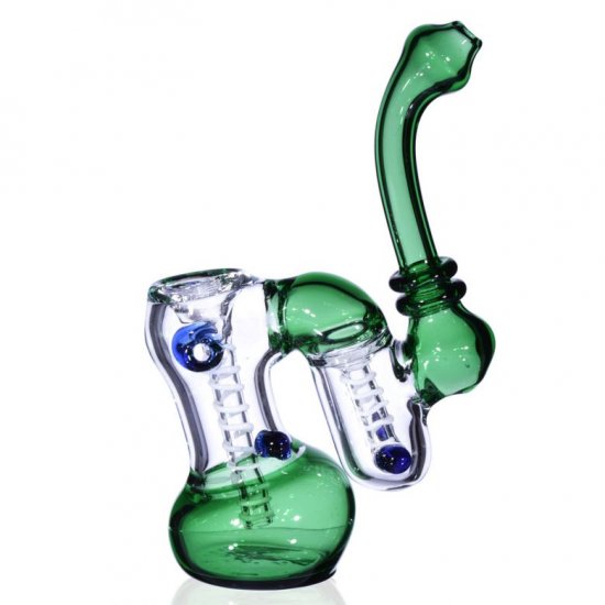 7\" Double Chamber Glass Bubbler Green New