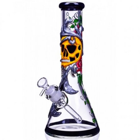 Sugar Skull 13" Artistic Work Thick Beaker Base Bong New