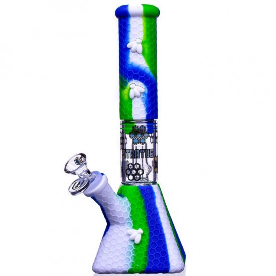 SMOKE PYRAMID 11\" STRATUS PYRAMID SILICONE BONG WITH 19MM DOWN STEM AND 14MM BOWL GREENISH BLUE New