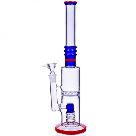 The America 16\" Dual Perc Cylinder Base Bong Blueish Red New