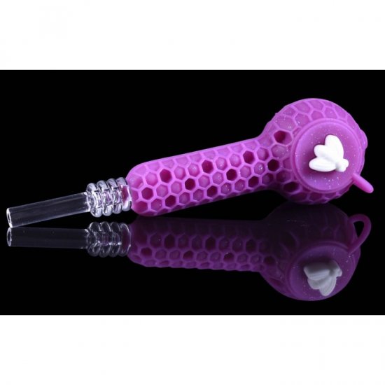 Stratus - 4\" Silicone Hand Pipe 2 In 1 With Honey Dab Straw - Pinkish Purple New