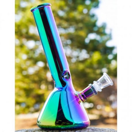 The Spotlight 8" Tilted Neck Iridescent Beaker Bong Rainbow New