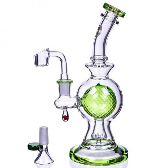 SpikeyBall Smoke On Point Glass 10\" Tilted Spherical Matrix Perc Bong Green New