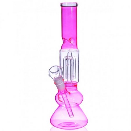 12" Slotted 4 Arm Tree Perc Glass Bong Water Pipe Girly Hot Pink Bong New