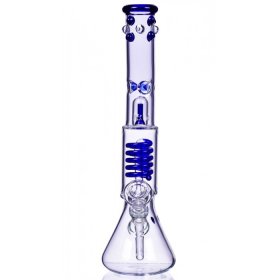 14" Coil Bong With Beaker Bottom Water Pipe Marble Accents Blue New