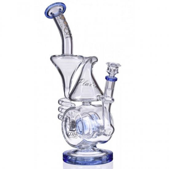Smoke Artillery 13\" LOOKAH BARREL SPIRAL CONE RECYCLE BENT NECK GLASS WATER PIPE Sky Blue New