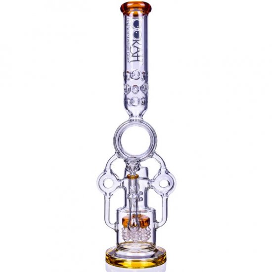 SMOKENATOR LOOKAH PLATINUM DESIGN SERIES BONG 20\" PLATINUM DONUT RECYCLER BONG WITH SPIRAL PERCS Amber New