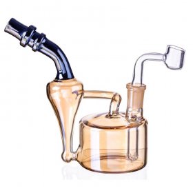 7" Golden Fumed Recycler Dab Rig with Bowl and Banger Titled Neck New