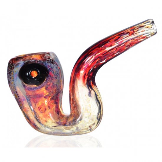 5\" Fritted Striped Sherlock Glass Hand Pipe Fumed - Deep Red New