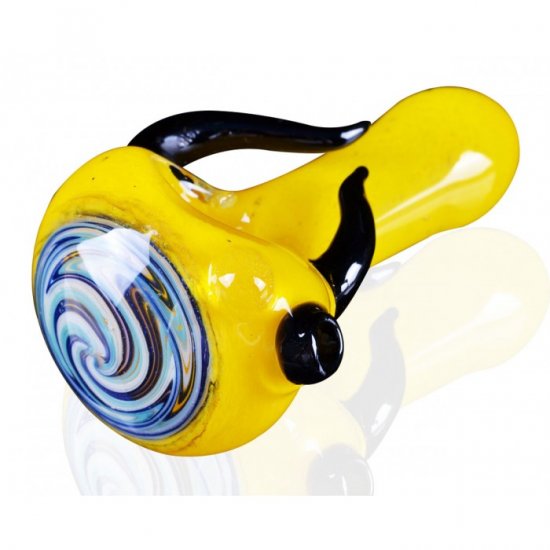 3\" Zig Zag Head Horn Glass Pipe - Yellow New