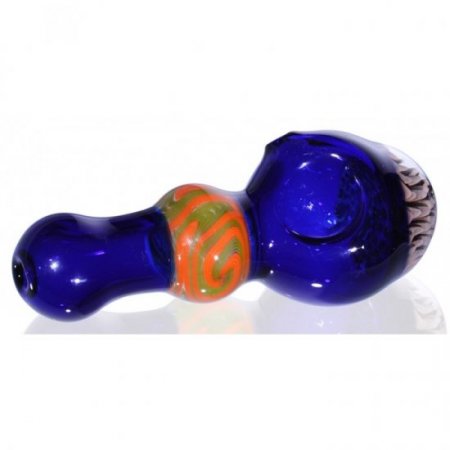 4.5" Flower Head Zig Zag Glass Pipe - Blue New