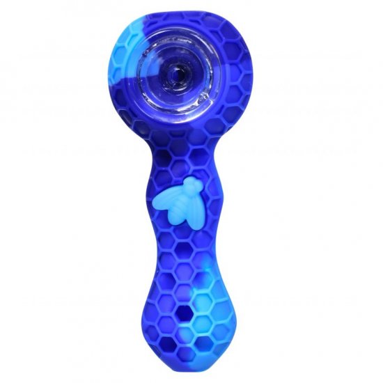 Stratus - 4\" Silicone Hand Pipe With Honey Comb Design - Blue New