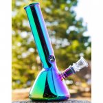 The Spotlight 8" Tilted Neck Iridescent Beaker Bong Rainbow New