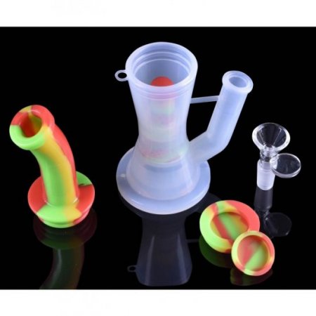 10" Silicone Bong with Showehead Perc to Honeycomb Perc - Tilted Rasta New