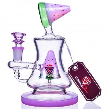 The Watermelon 7" Double Pyramid Funnel Perc Bong Pink New