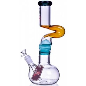 The Intimidator Chill Glass -14" Double Zong Bong Amber/Teal New