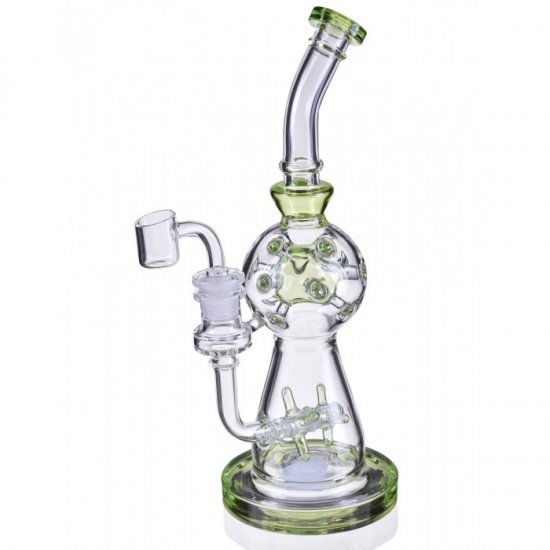 Smoke Propeller Dab Rig 12\" Dual Spinning Propeller Perc To Swiss Faberge Egg Perc Dab Rig with Banger and Bowl Lake Green New