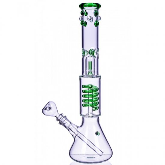 Nucleus 14\" Inline to Coil Perc Beaker Bong Green New