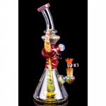 Twin Horned Skull Bong 12" Showerhead Rig Tattoo Glass Red New