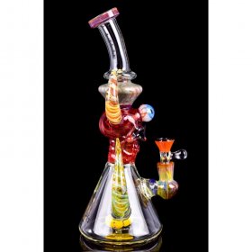 Twin Horned Skull Bong 12" Showerhead Rig Tattoo Glass Red New