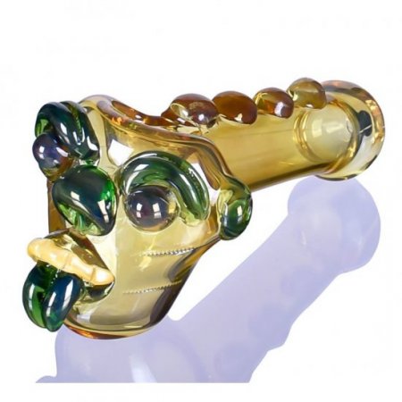 6" Bulldog Head Animal Hammer Bubbler Hand Pipe Golden Fumed New