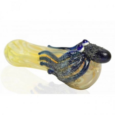 The Blue Octopus - 5 Golden Fumed Octopus Hand Pipe New