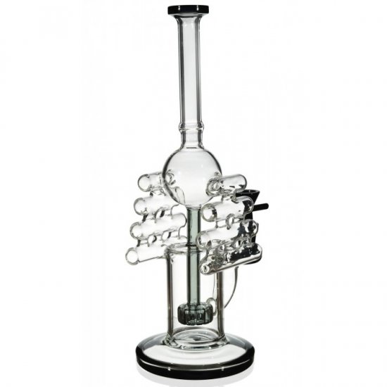 The Invader 12\" Ash Black Bong with Deep Well Injection Perc to Dual Ripper Tubes New