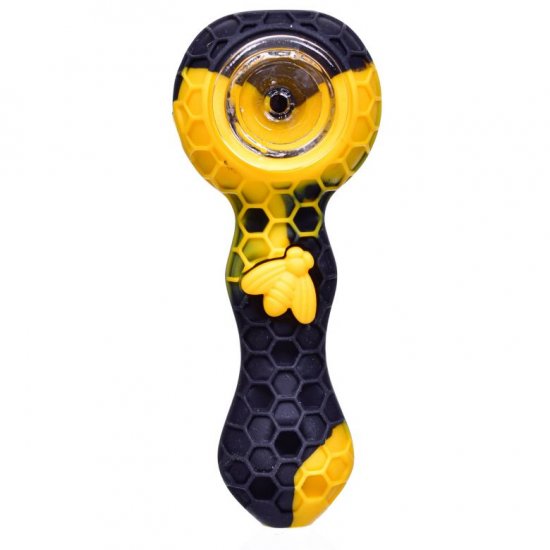 Stratus - 4\" Silicone Hand Pipe With Honey Comb Design - Blackish Yellow New