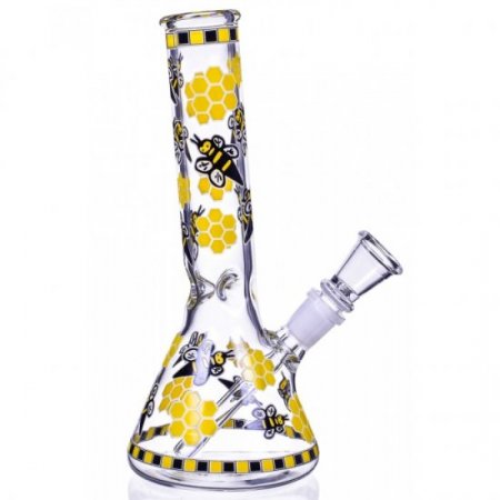 The Swarm 8" Glow In The Dark Honeycomb Beaker Bong Yellow/Black New