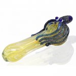 The Blue Octopus - 5 Golden Fumed Octopus Hand Pipe New