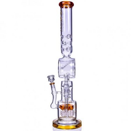 SMOKENATOR LOOKAH PLATINUM DESIGN SERIES BONG 20" PLATINUM DONUT RECYCLER BONG WITH SPIRAL PERCS Amber New