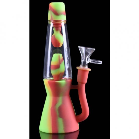 Lava Lamp Inspired Bong 10\" Inline Perc Silicone And Glass Hybrid Bong New