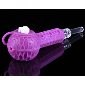 Stratus 4" Silicone Hand Pipe 2 In 1 With Honey Dab Straw Pinkish Purple New