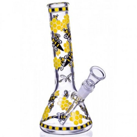 The Swarm 8" Glow In The Dark Honeycomb Beaker Bong Yellow/Black New