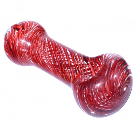 3\" Hypnotic Glass Spoon Hand Pipe - Red swirls New