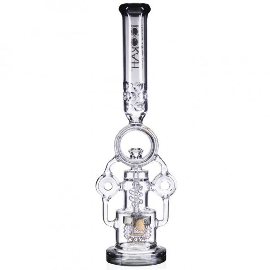 Smokenator Lookah Platinum Design Series Bong 20\" Platinum Donut Recycler Bong With Spiral Percs Black Ice New