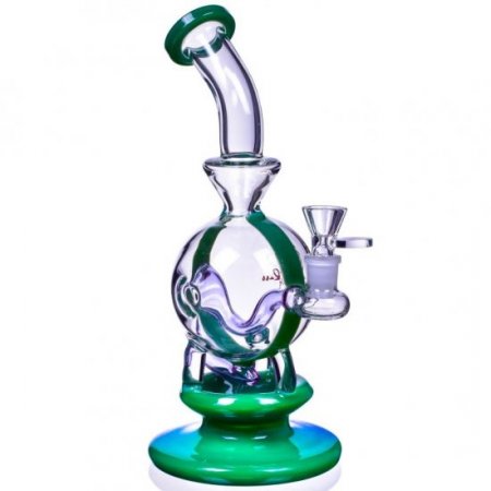 CrystalBall Smoke ChillGlass 10" Spherical Concave Base Recycler Bong Green New