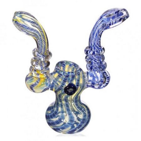 7" Double Handle Fumed Bubbler Blue New