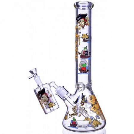 Pirate of Caribbean Clover Glass 15" 7mm Thick Decal Beaker Bong w/ Ashcatcher New